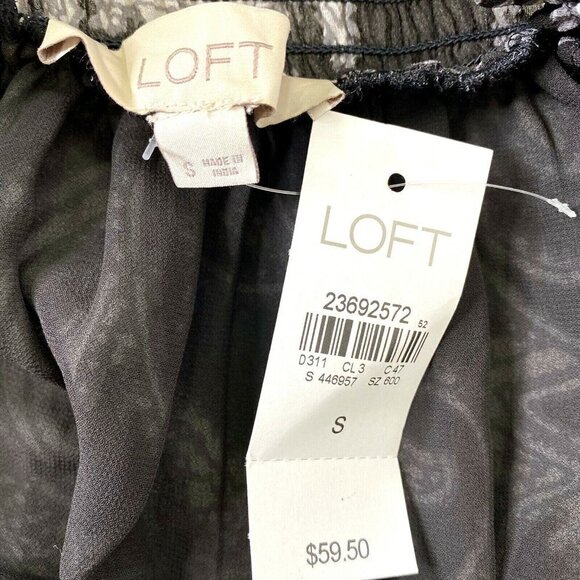 LOFT Women's Small Off Shoulder Cropped Hippie Boho Ruffled Blouse Paisley Black - Picture 8 of 10